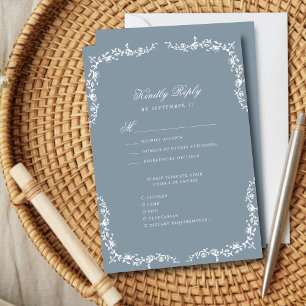Cartons Réponse Dusty Blue Elegant Vintage Floral Mariage