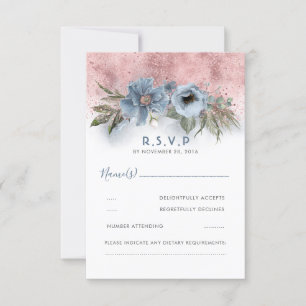 Cartons Réponse Dusty Blue et Rose Gold Parties scintillant Boho W