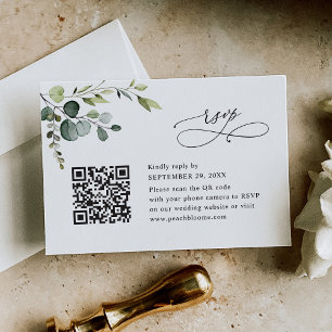 Cartons Réponse Dusty Blue Eucalyptus Mariage QR Code