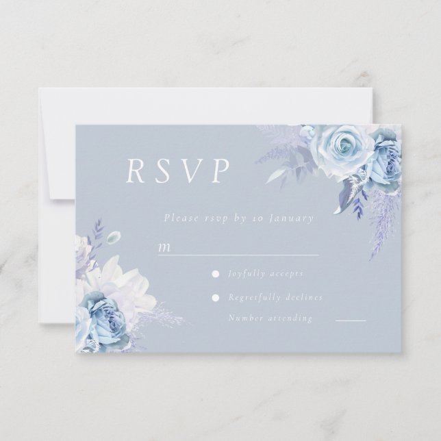 Cartons Réponse Dusty Blue Floral Mariage (Devant)