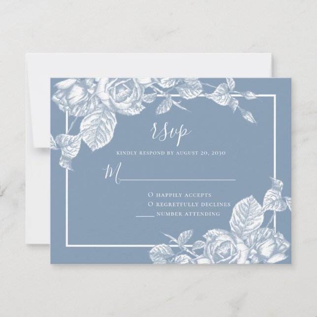 Cartons Réponse Dusty Blue Floral Mariage (Devant)