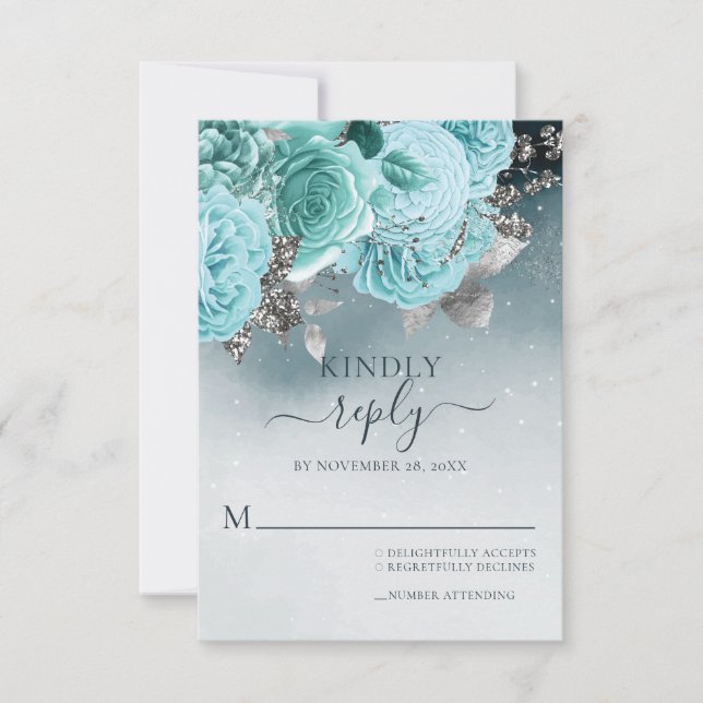 Cartons Réponse Dusty Blue Floral Mariage (Devant)