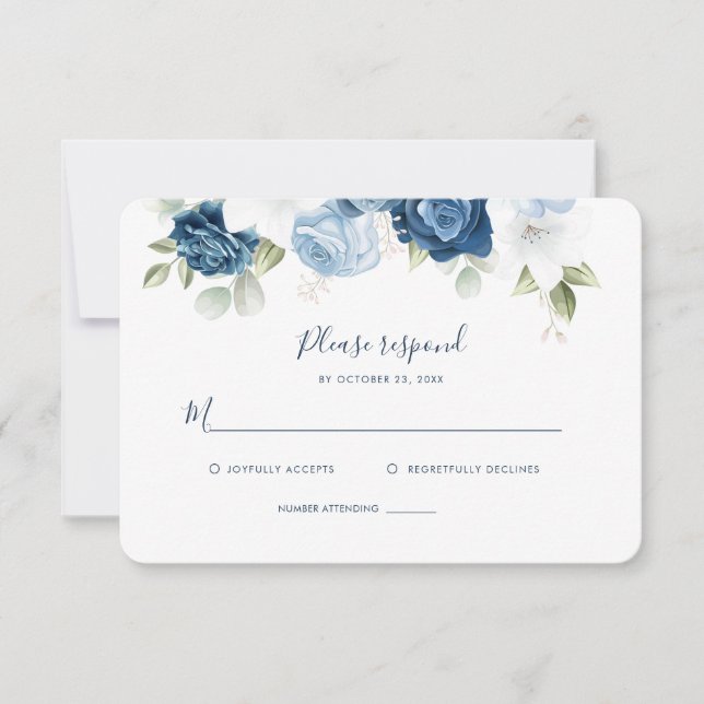 Cartons Réponse Dusty Blue Floral Mariage (Devant)