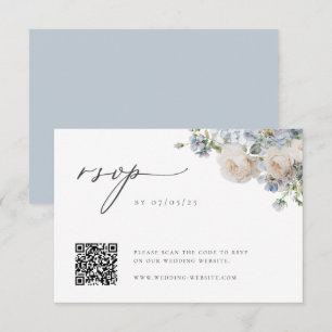 Cartons Réponse Dusty Blue Garden Floral Mariage QR Code