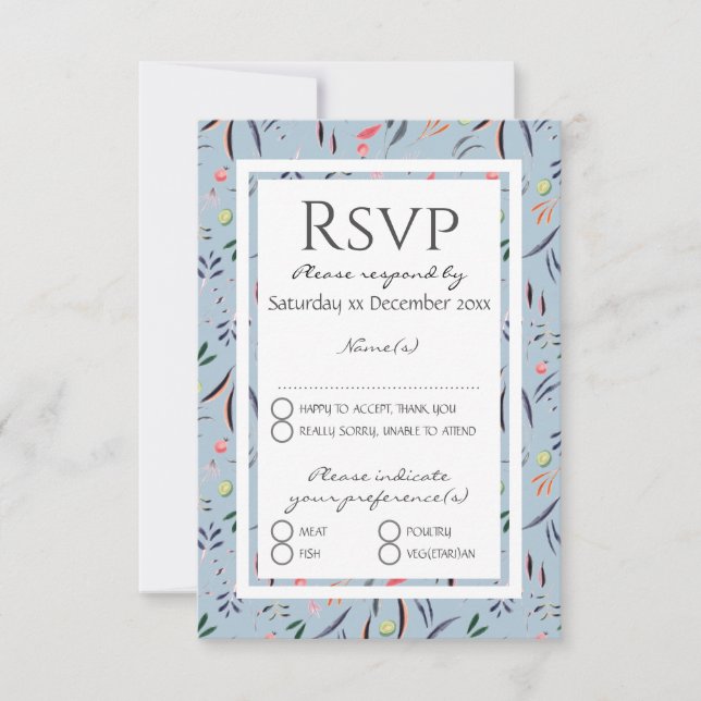 Cartons Réponse Dusty Blue MARIAGE floral personnalisé (Devant)