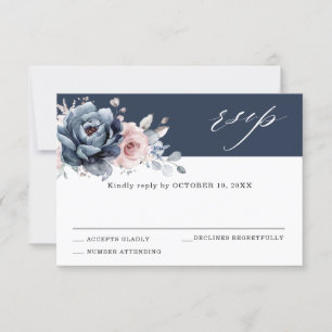 Cartons Réponse Dusty Blue Mauve Rose rose ardoise Mariage Floral 