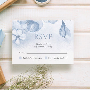 Cartons Réponse Dusty Blue Moderne Aquarelle Mariage Floral