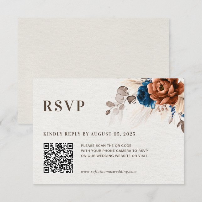 Cartons Réponse Dusty Blue Pastel Pink hydrangea Floral Mariage QR (Devant / Derrière)