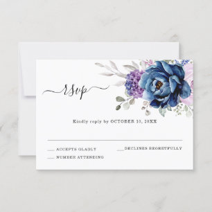 Cartons Réponse Dusty Blue Purple Navy Lilac Blooms Mariage