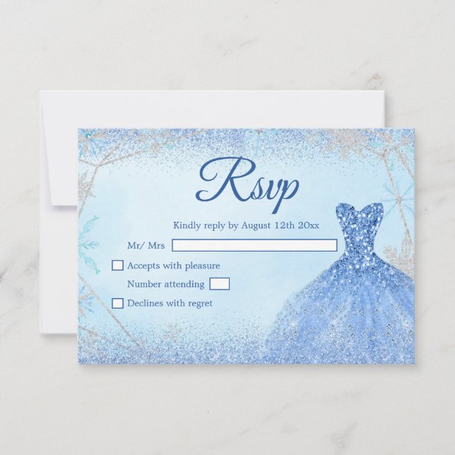 Cartons Réponse Dusty Blue Silver Noël Flocon de neige Quinceañera (Devant)
