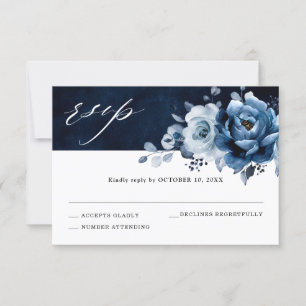 Cartons Réponse Dusty Blue Slate Navy Floral Botanal Mariage RSV
