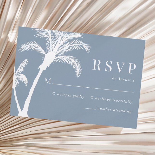 Cartons Réponse Dusty Blue Tropical Palm Tree Beach Mariage (Créateur téléchargé)