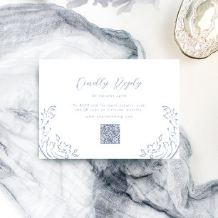 Cartons Réponse Dusty Blue Vintage Flourish code QR mariage