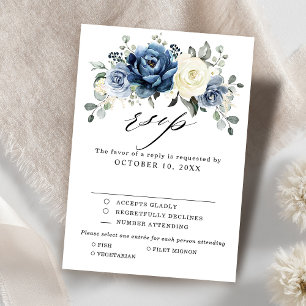 Cartons Réponse Dusty Blue White Floral Mariage Répondre Repas Cho
