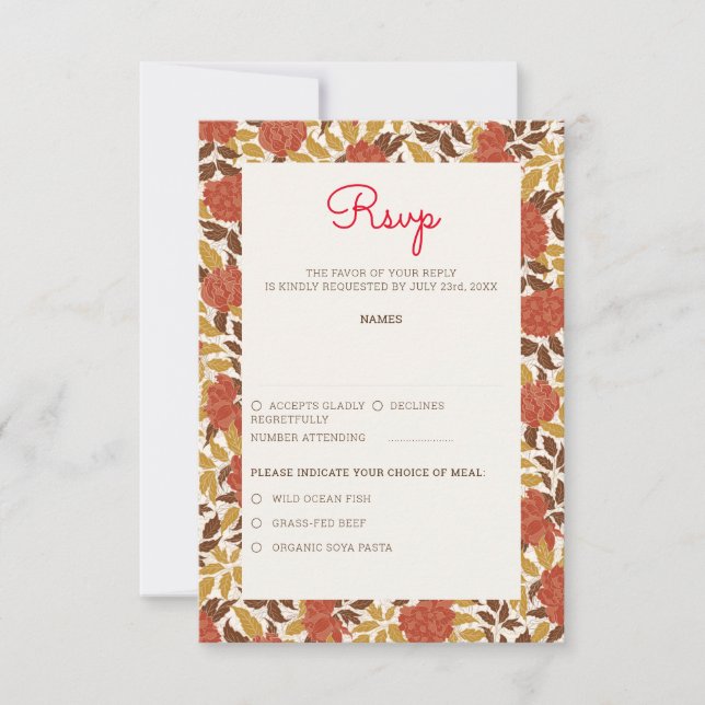 Cartons Réponse Dusty Brunt Orange Peony Flowers Mariage de automn (Devant)