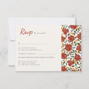 Cartons Réponse Dusty Elegant Golden Red Rose Mariage