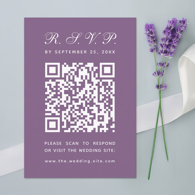 Cartons Réponse Dusty Purple Big QR Code Simple Script Mariage (Créateur téléchargé)