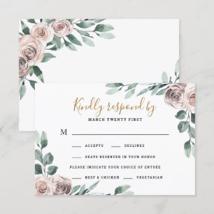 Cartons Réponse Dusty Rose 2 Repas Choix Vert Mariage Floral