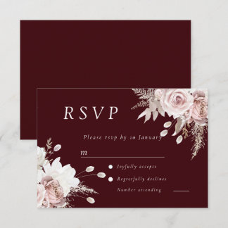 Cartons Réponse Dusty Rose Blush Floral Wedding Deep Burgundy