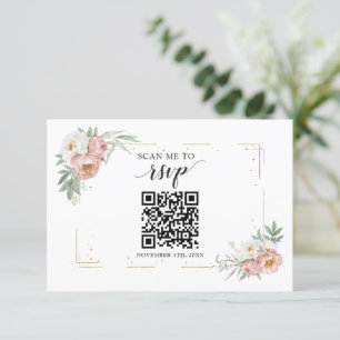 Cartons Réponse Dusty Rose Floral QR Code Ajouter votre Mariage d'