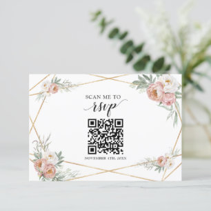 Cartons Réponse Dusty Rose Floral QR Code Ajouter votre Mariage d'