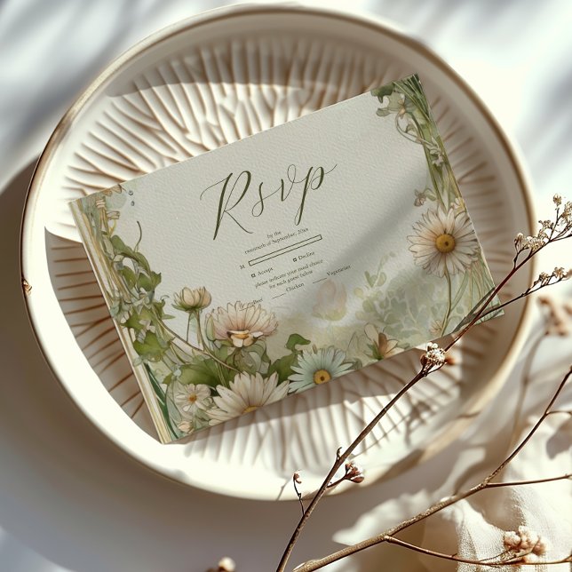 Cartons Réponse Dusty Rose Marguerite Daisy Mariage Art Nouveau (Créateur téléchargé)
