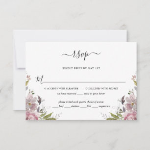 Cartons Réponse Dusty Rose Mauve Pink Floral Mariage