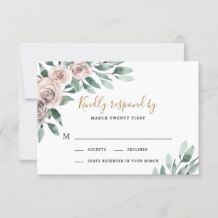 Cartons Réponse Dusty Rose rose Mauve or vert Mariage floral