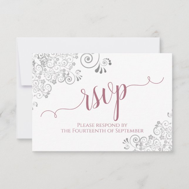 Cartons Réponse Dusty Rose sur White Elegant Mariage de calligraph (Devant)