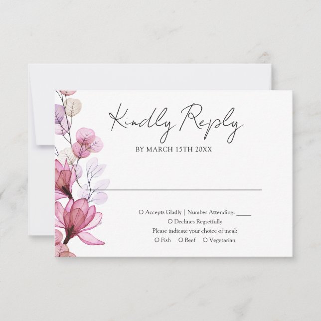 Cartons Réponse Dusty Rose transparent Mariage de monogramme flora (Devant)