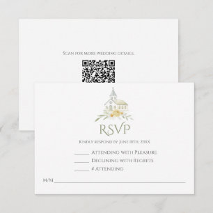 Cartons Réponse Église Élégante Fleurs Aquarelle Code QR Mariage