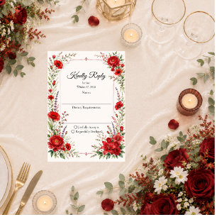 Cartons Réponse Élégance florale écarlate romantique de mariage