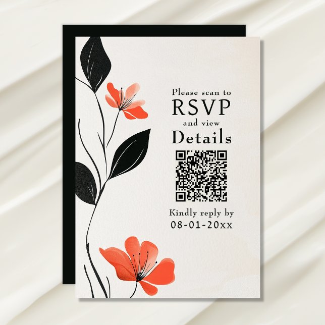 Cartons Réponse Élégance florale moderne Gras Blooms QR Code Maria (Modern Floral Elegance Bold Blooms QR Code Wedding RSVP Card)