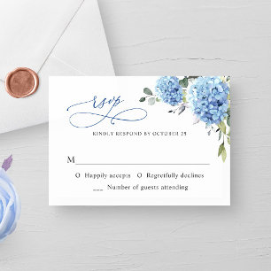 Cartons Réponse Elégant Aquarelle bleu Hydrangea Fleurs Mariage