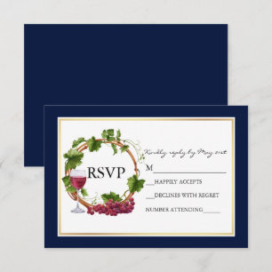 Cartons Réponse Élégant Aquarelle de raisin Vins Wreath Blue Maria