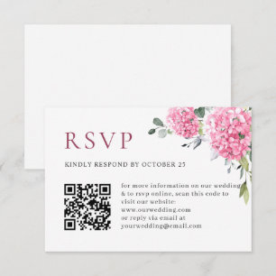 Cartons Réponse Elégant aquarelle rose Hydrangea QR code Mariage