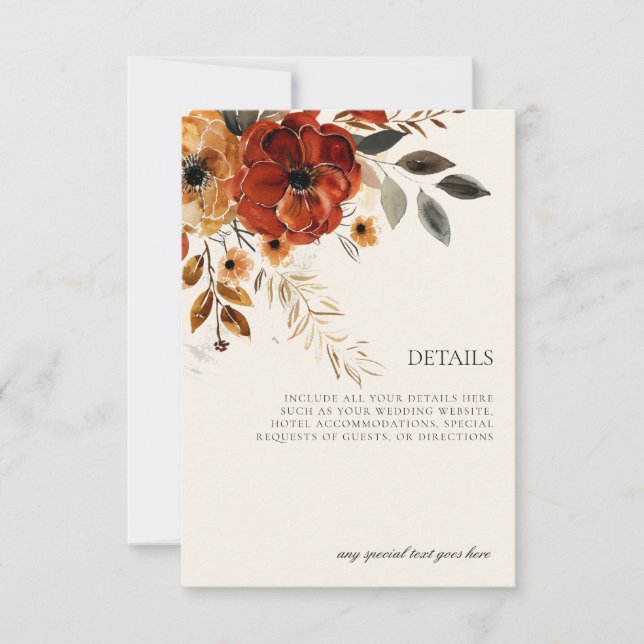 Cartons Réponse Élégant automne Floral Mariage Détails du boîtier  (Devant)