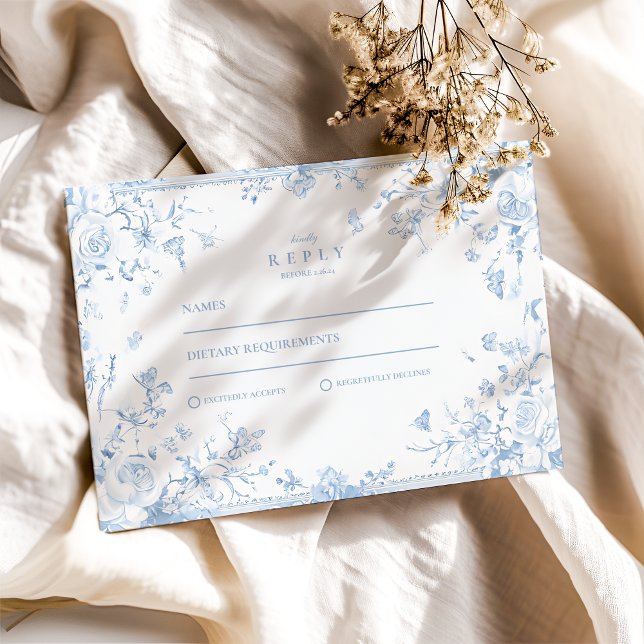 Cartons Réponse Elégant Baroque Bleu Jardin Français Floral Mariag (Créateur téléchargé)
