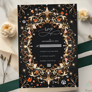 Cartons Réponse Élégant Bijoux en noir Mariage décoré