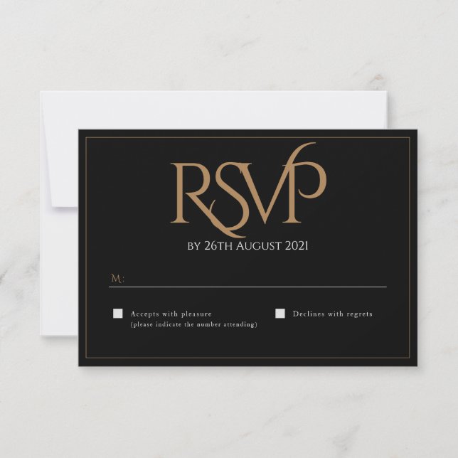 Cartons Réponse Élégant Black Gold Moderne Script Monogramme Maria (Devant)