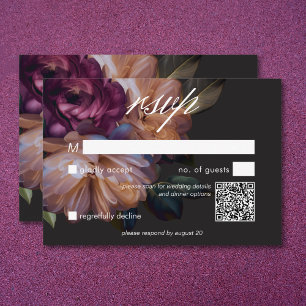 Cartons Réponse Elégant Black Moody Floral Mariage QR Code