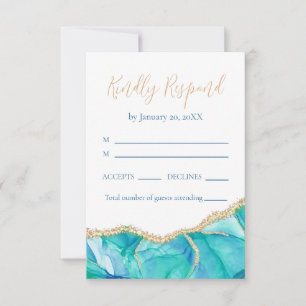 Cartons Réponse Elégant Blanc Bleu Parties scintillant Or Mariage 