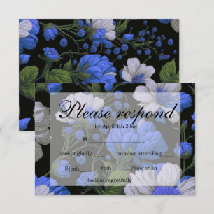 Cartons Réponse Elégant bleu argenté blanc élégant floral rétro