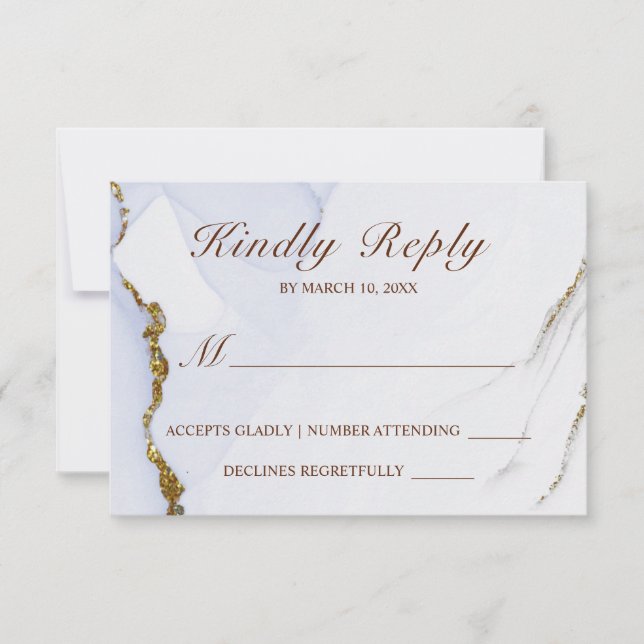 Cartons Réponse Elégant Bleu et Or Résumé Design Mariage RSV (Devant)