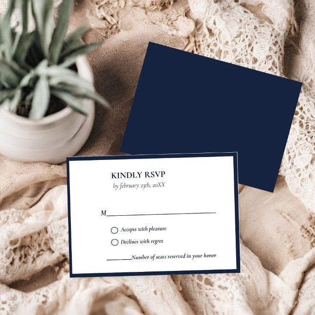 Cartons Réponse Elégant bleu marine noir et blanc mariage (Créateur téléchargé)