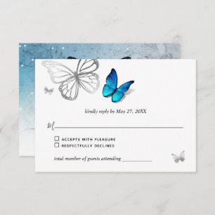 Cartons Réponse Elégant Bleu Papillon Rustique Mariage d'aquarelle