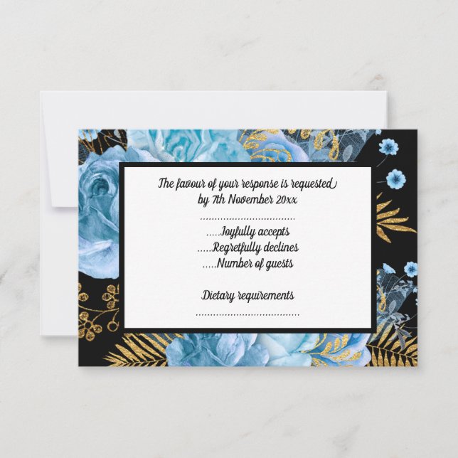 CARTONS RÉPONSE ÉLÉGANT BLEU PASTEL FLORAL NOIR TOUTES OCCASIONS R (Devant)