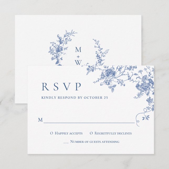 Cartons Réponse Elégant bleu Rose Garden Toile Mariage (Devant / Derrière)