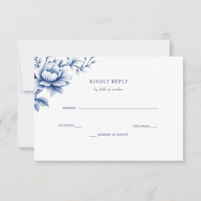 Cartons Réponse Elegant Blue Chinoiserie Floral Botanical Wedding (Devant)