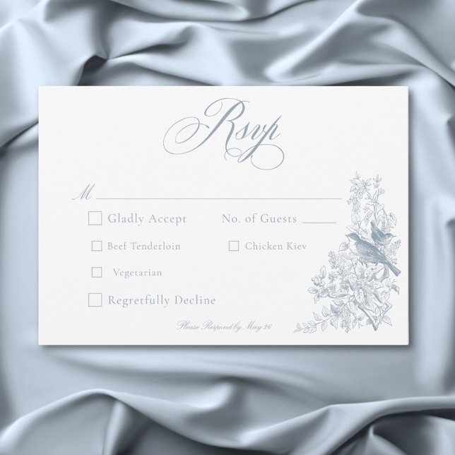 Cartons Réponse Elégant Blue Chinoiserie Nature & Birds Mariage (Elegant Blue Chinoiserie Nature & Birds Wedding RSVP Card)
